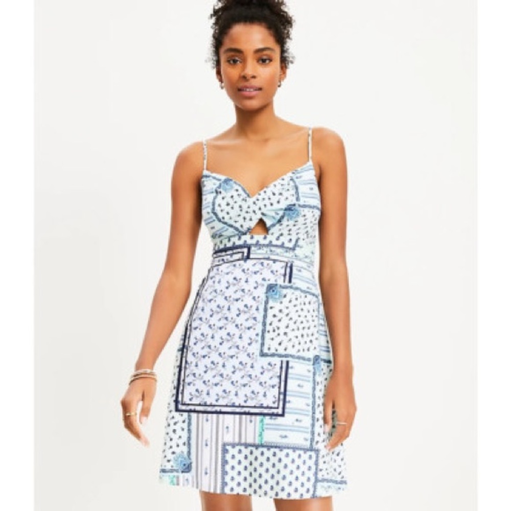 LOFT floral patchwork twist cutout cami dress EUC